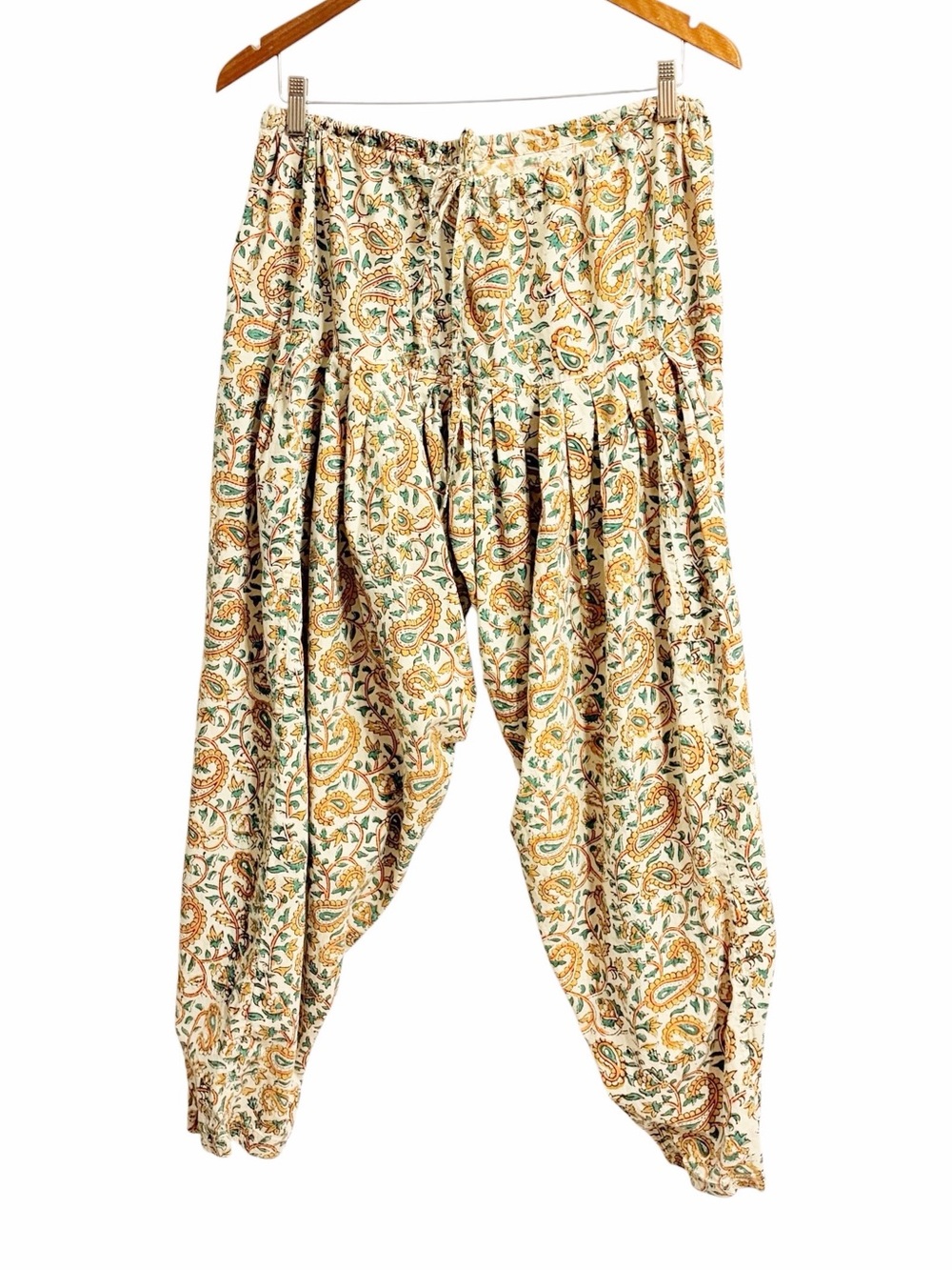 Boho Paisley Balloon Harem Oversized Pants L Earthy Festival Cropped Baggy